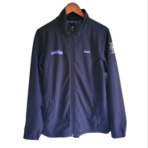 Patagonia Jacket with Stonyfield Yogurt Logos Black Women’s Large - Picture 1 of 11